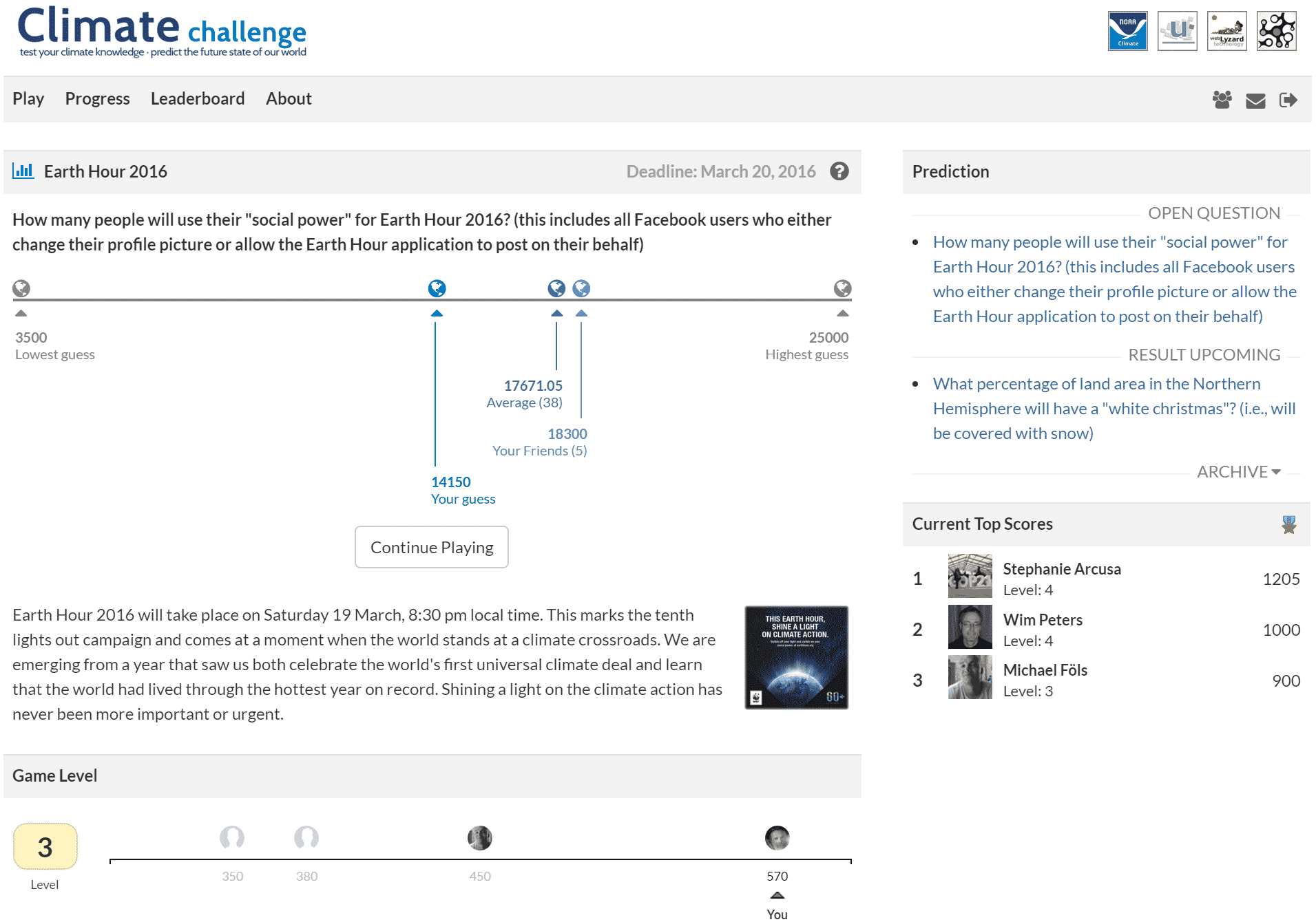 Screenshot of the Climate Challenge Prediction Task